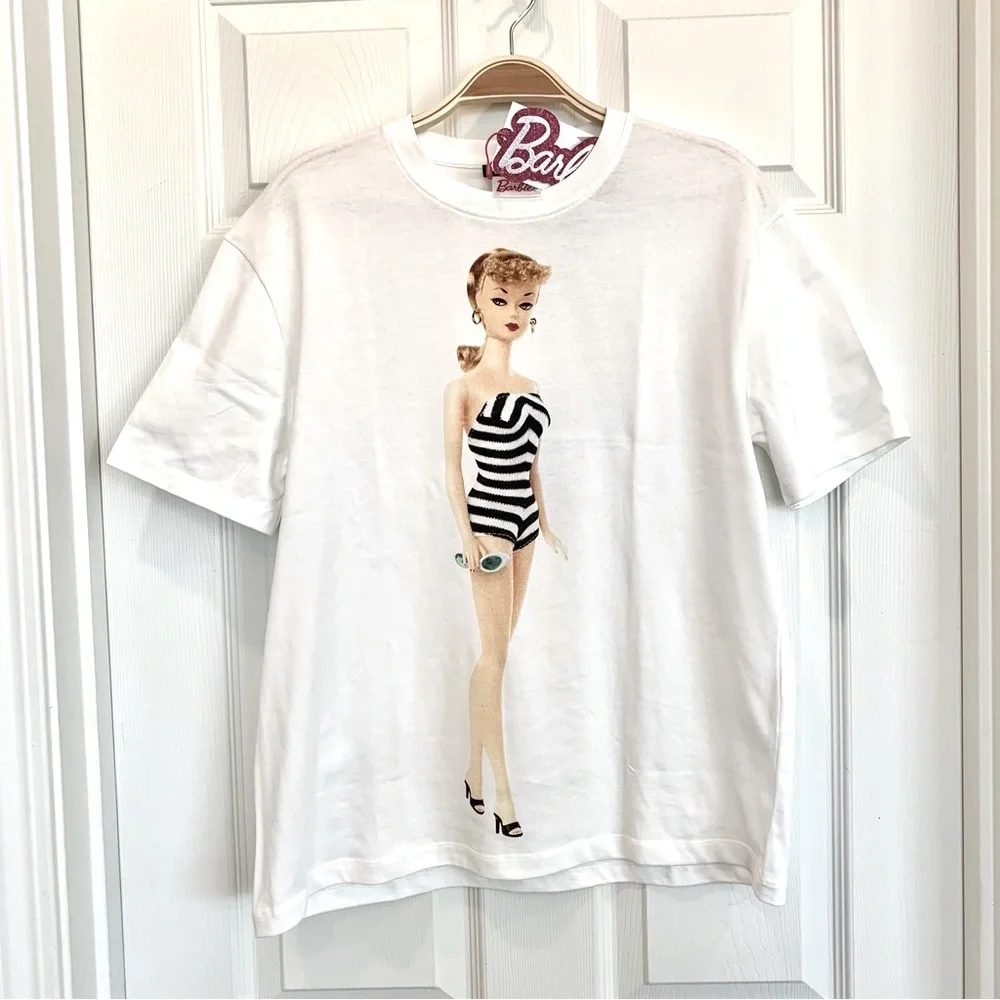 [🌟 PRICE FIRM] ZARA Barbie Striped Swimsuit Graphic T-Shirt Short Sleeves Tee - Picture 3 of 12